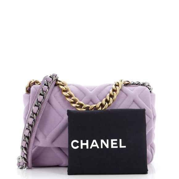 Chanel 19 Flap Bag Quilted Jersey Medium Purple - Picture 2 of 8